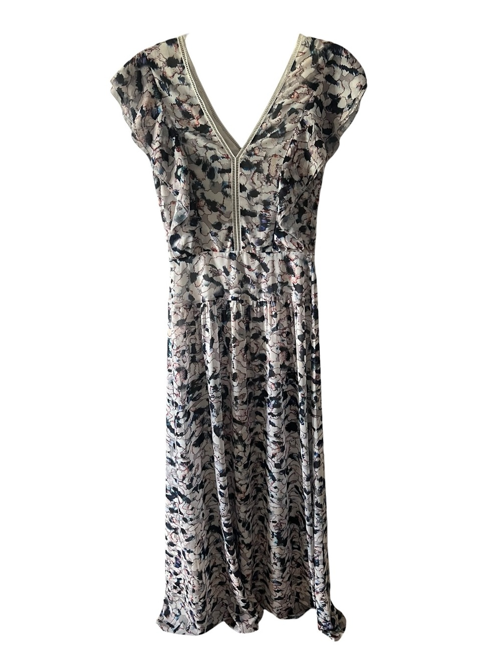 Reiss Eli Watercolor Print Maxi Dress Flutter Sleeve Cottagecore Quiet Luxury 2